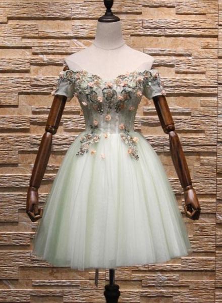 Knee Length Floral Lace Sweetheart Party Dress, Tulle Short Homecoming Dress
