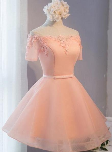 Pink Off Shoulder Short Homecoming Dress, Lovely Party Dress