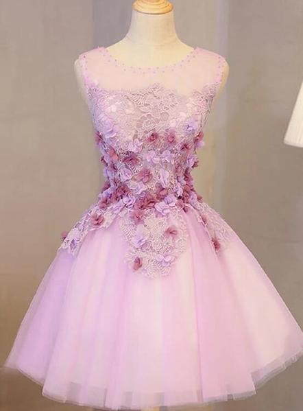 Lovely Homecoming Dress, A-line Cute Lace Short Prom Dresses
