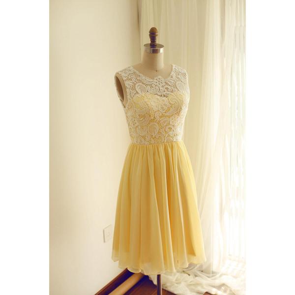 Chiffon And Lace Yellow Bridesmaid Dress, Charming Formal Dress