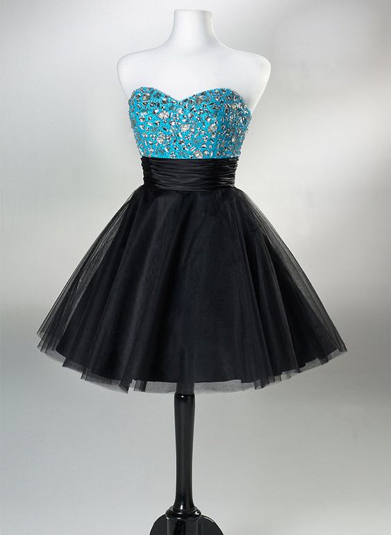 blue and black homecoming dress A Line Prom Dress Royal Blue and Black, Evening Dress, Formal Dresses,  Graduation School Party Dance Dress main image 1