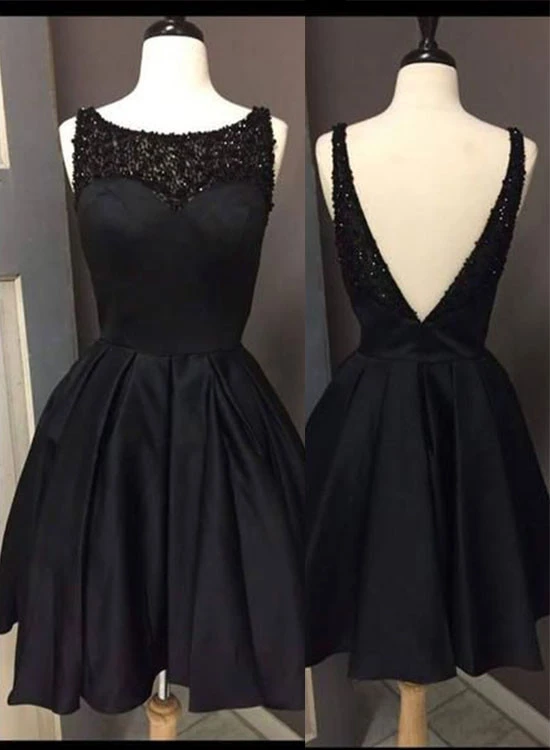 Cute Black A Line Short Prom Dress, Black Homecoming Dresses
