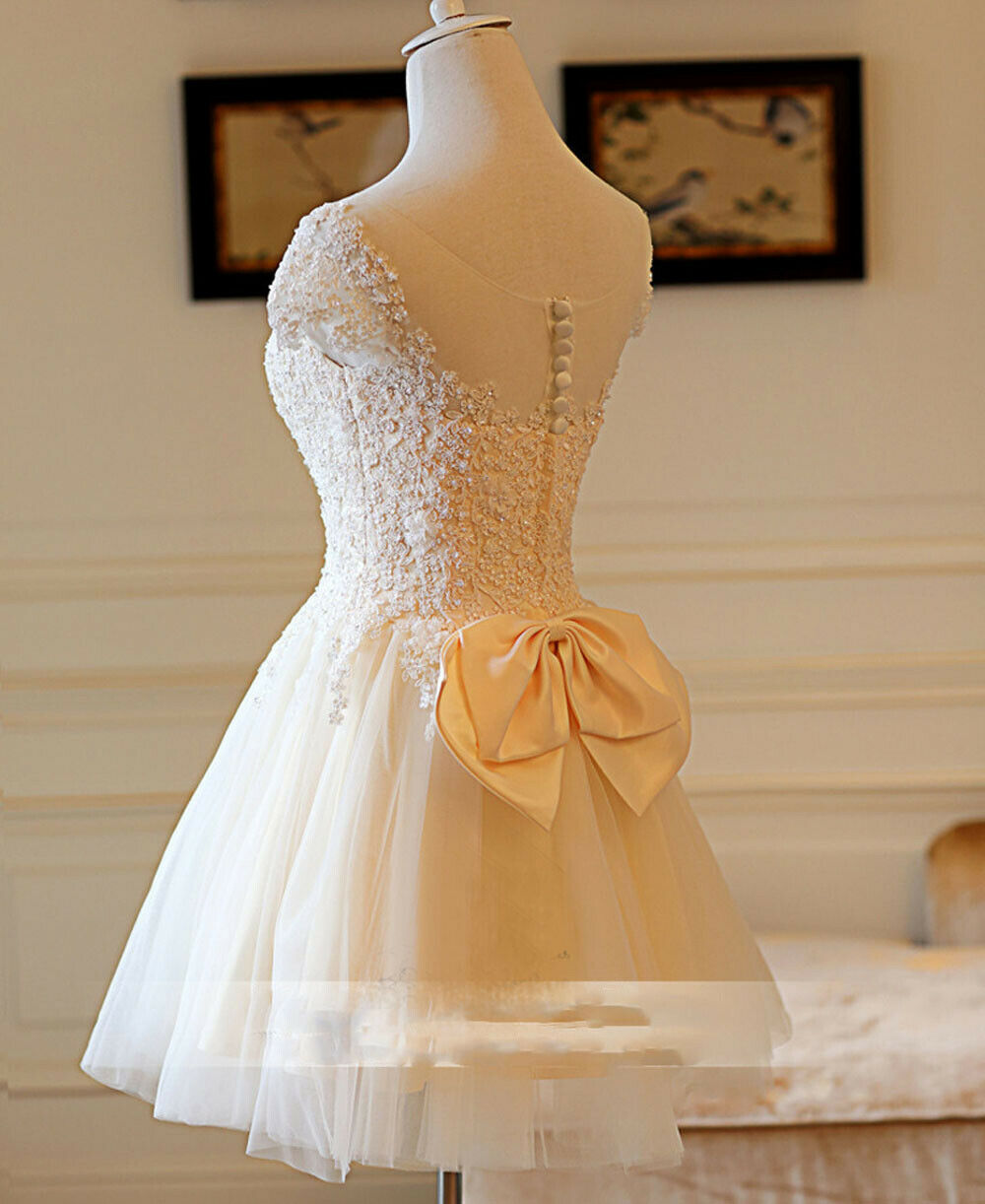 Sheer Neck Ivory Short Party Dress For Semi Formal Occasion on Luulla
