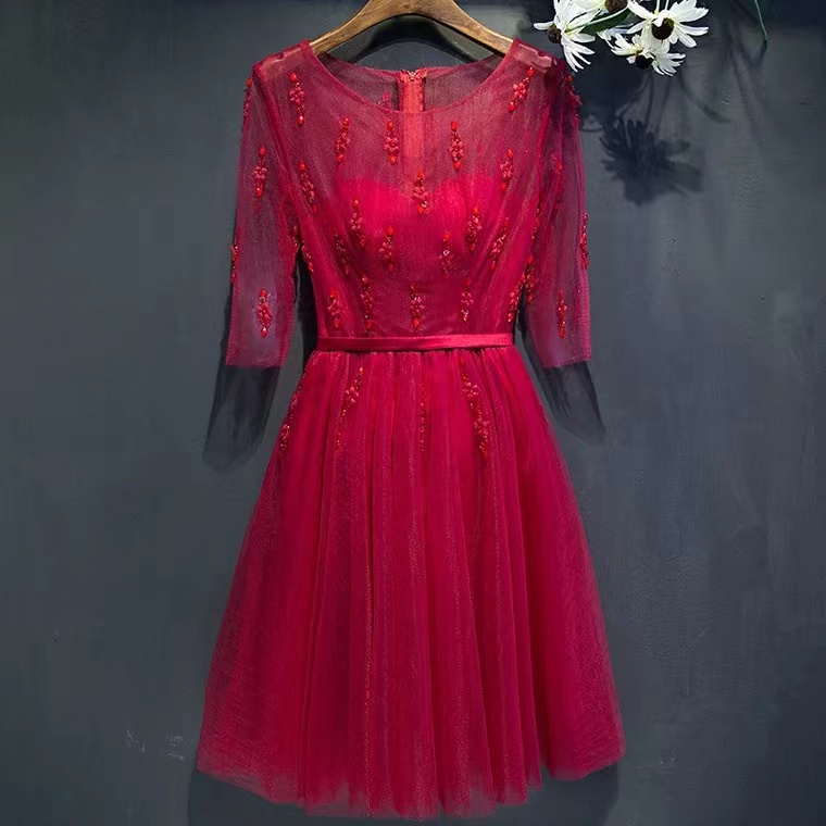 Red Party Dress, O-neck Homecoming Dress