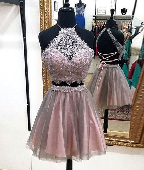 Tulle Prom Dress,two Pieces Homecoming Dress,short Homecoming Dresses, Backless Graduation Dress