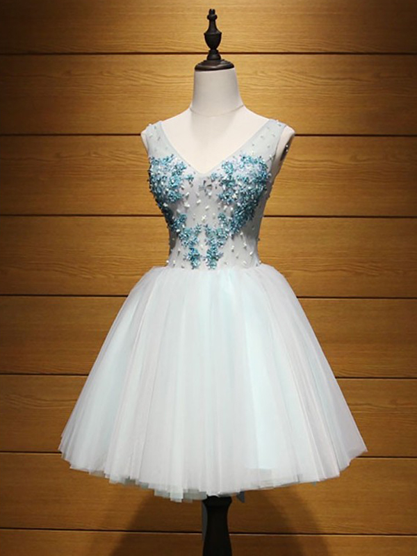 Elegant Sleeveless Prom Dresses,tulle Party Dresses, V Neck Prom Party Gown, Short Homecoming Dresses