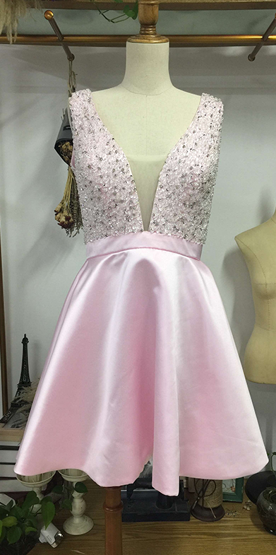 Charming Prom Dress, Beaded Pink Prom Dresses, A Line Prom Dress, Elegant Homecoming Dress