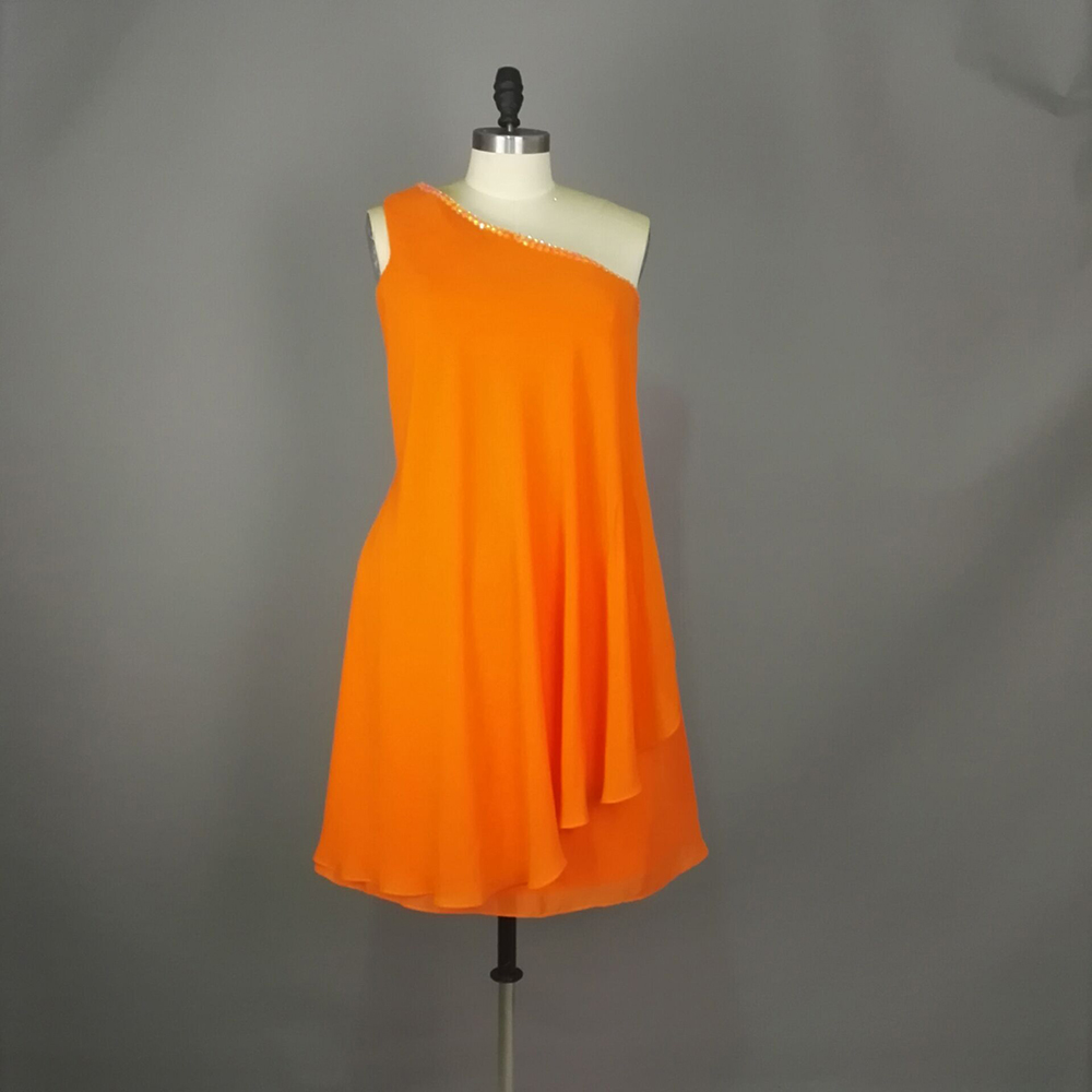 Simple Orange Homecoming Dresses, One Shoulder Chiffon Short Prom Dresses, Mini Dresses