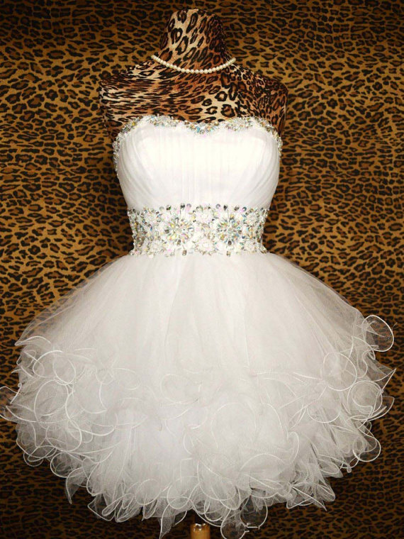 Sweetheart Beaded Ball Gown,tulle Short White Prom Dresses Gowns, Formal Evening Dresses Gowns, Homecoming Graduation Cocktail Party Dresses