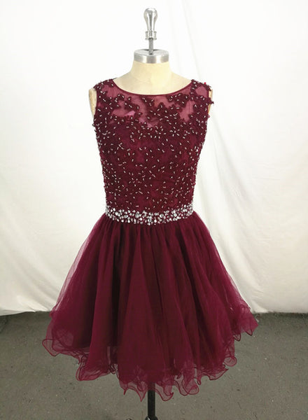 Wine Red Knee Length Homecoming Dress, Short Party Dress