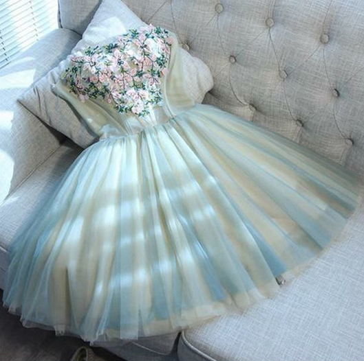 A-line Sweetheart Short Mint Green Homecoming Party Dress With Appliques