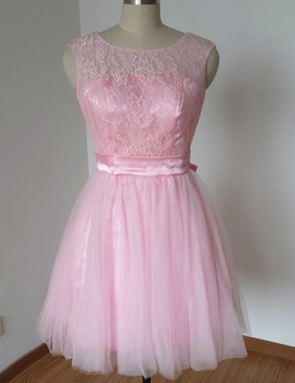Homecoming Dresses With Belt, Short Prom Dresses, Pink Prom Dresses, Lace Prom Dresses Backless
