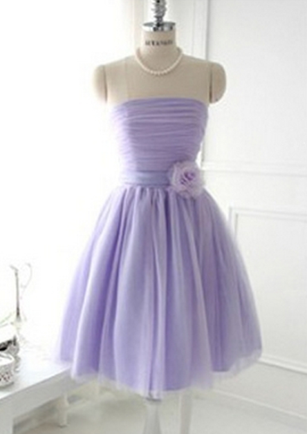 Fascinating Lilac Bowknot Ball Gown, Strapless Mini Bridesmaid Dress
