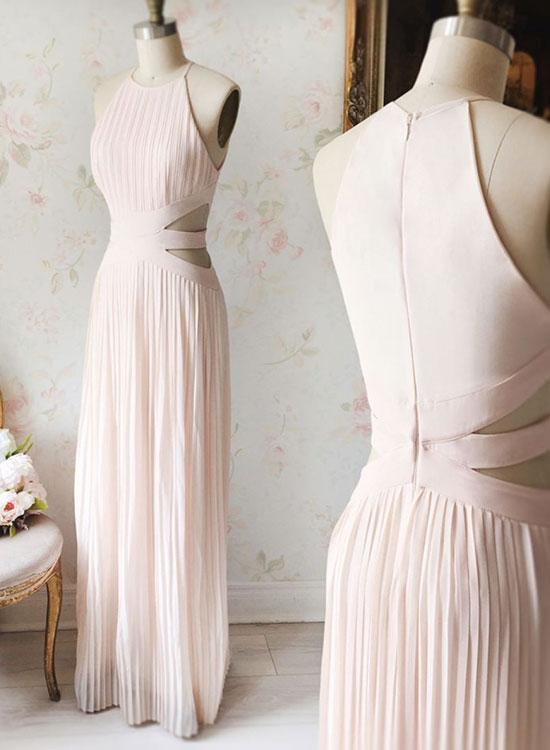 Simple Pink Halter Chiffon Prom Dress,pink Evening Dress