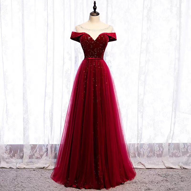 Red Elegant Prom Dress, O-neck Prom Dress, Formal Party Dress