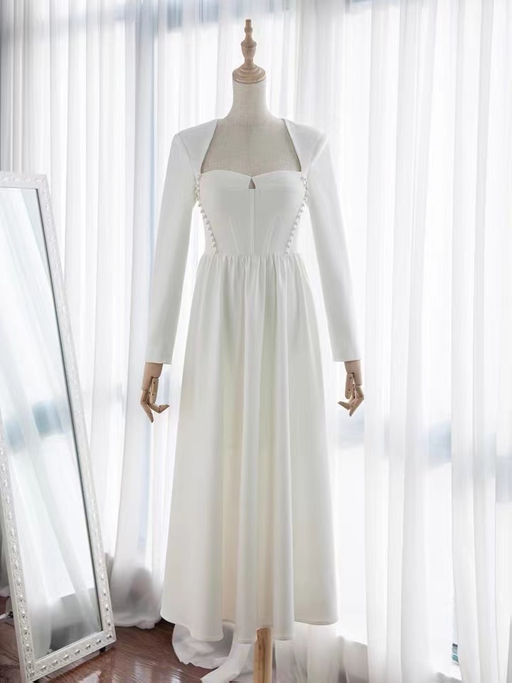Vintage, Elegant, Hepburn Style, Beaded Dress, Light Bridal Gown, Long Sleeved Gown, Long Evening Dress