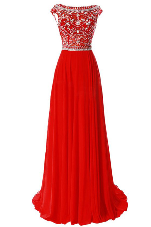 Elegant A-line Scoop Chiffon Formal Prom Dress, Beautiful Long Prom Dress, Banquet Party Dress