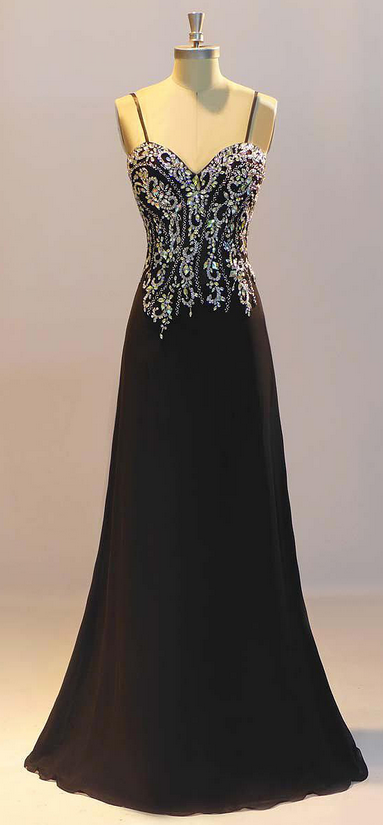 Elegant Spaghetti Strap Beaded A-line Chiffon Formal Prom Dress, Beautiful Long Prom Dress, Banquet Party Dress