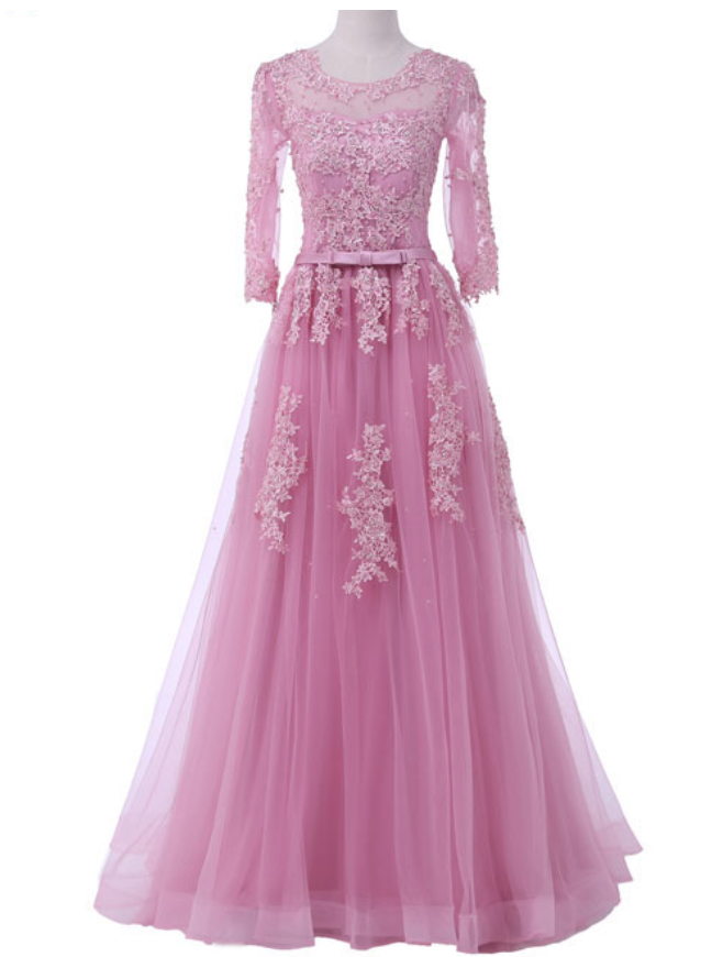 Elegant Long Sleeves Sweetheart A-line Lace Appliques Formal Prom Dress, Beautiful Long Prom Dress, Banquet Party Dress