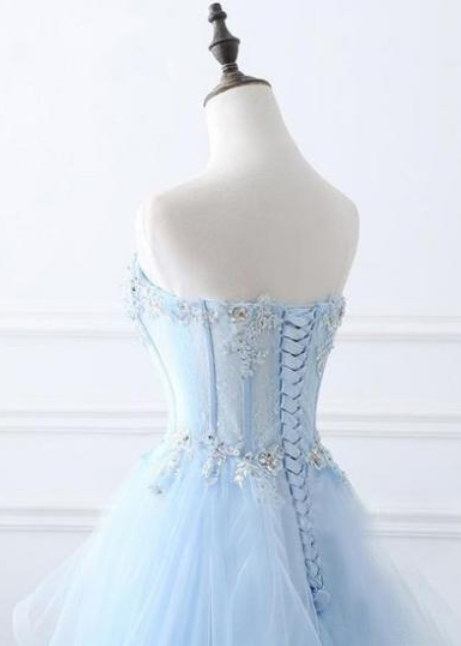 A Line Tulle Purple Appliques Sweetheart Prom Dress LBQ0750 main image 0