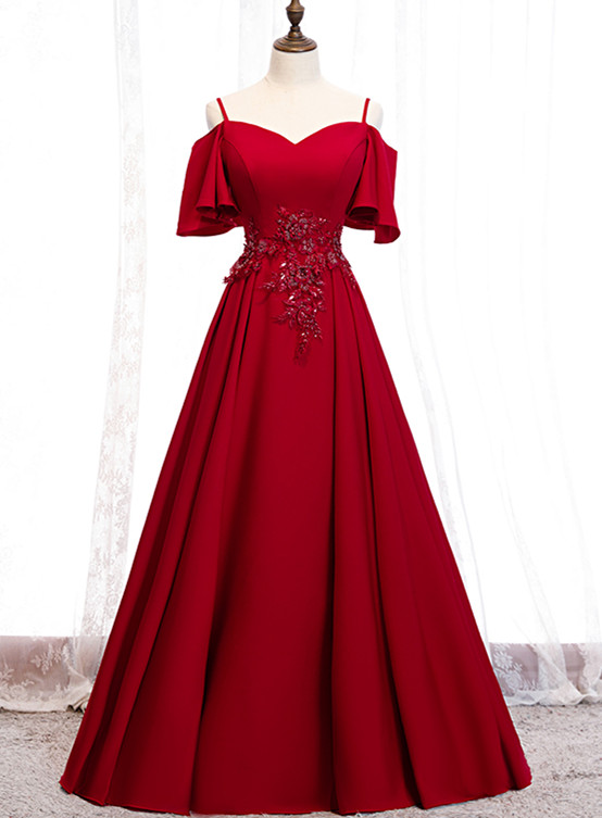 Elegant A-line Satin Formal Prom Dress, Beautiful Long Prom Dress, Banquet Party Dress