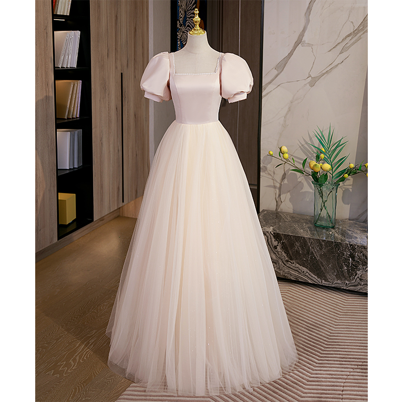 Elegant A line tulle lace long prom dress, tulle formal dress,DS2323 main image 1