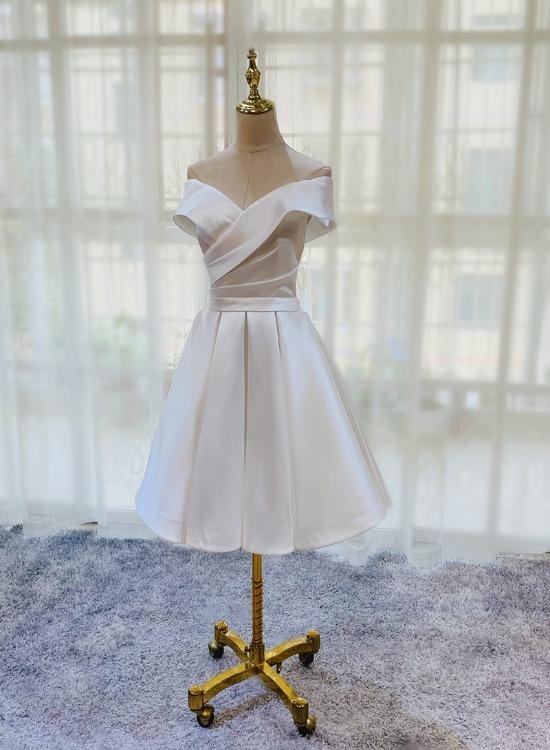 Elegant Sweetheart Simple Satin Off Shoulder Knee Length Homecoming Dress, Beautiful Short Dress, Banquet Party Dress