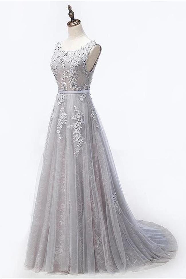 Elegant Open Back Lace Tulle Vening Dress ,formal Party Dress,prom Long Dress