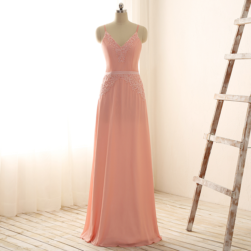 Elegant A-line Sleeveless Lace Appliqués Chiffon Formal Prom Dress, Beautiful Long Prom Dress, Banquet Party Dress