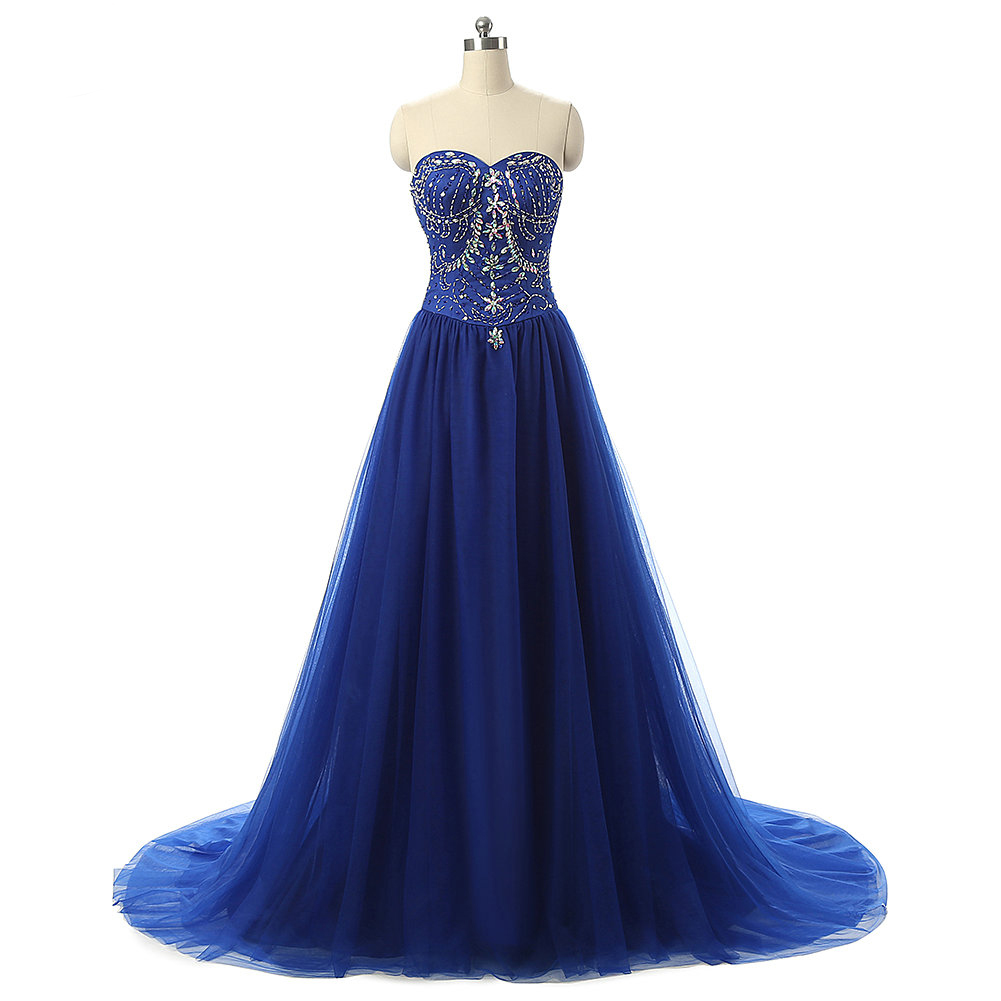 Elegant A-line Sleeveless Beaded Tulle Formal Prom Dress, Beautiful Long Prom Dress, Banquet Party Dress