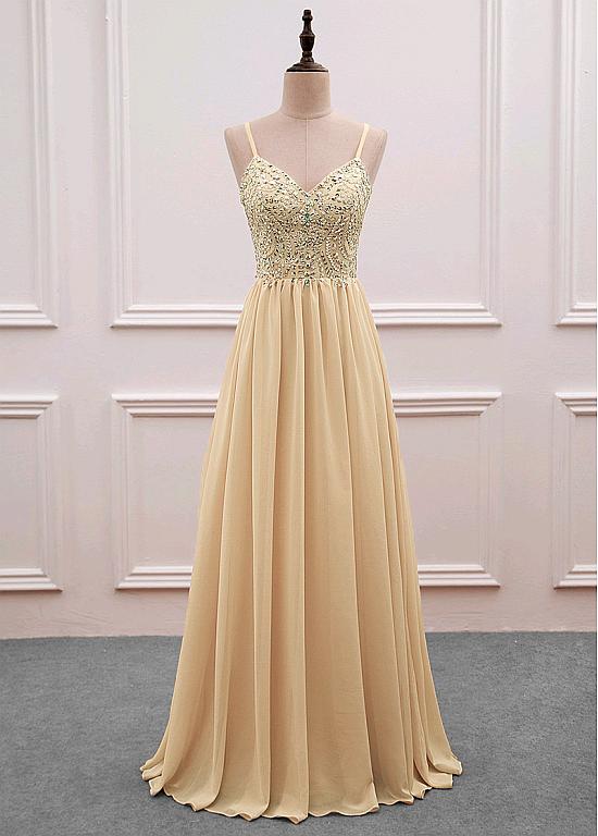 Elegant A-line Chiffon Spaghetti Straps Formal Prom Dress, Beautiful Long Prom Dress, Banquet Party Dress
