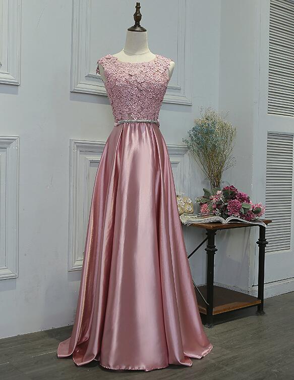 Elegant Sweetheart A-line Appliques Satin Formal Prom Dress, Beautiful Long Prom Dress, Banquet Party Dress