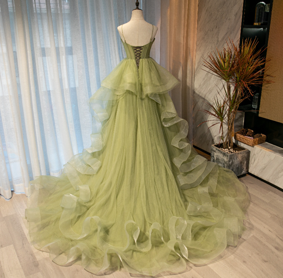 Prom Dresses,light Green Sweetheart Layers Princess Formal Gown, Green Tulle Long Party Dress