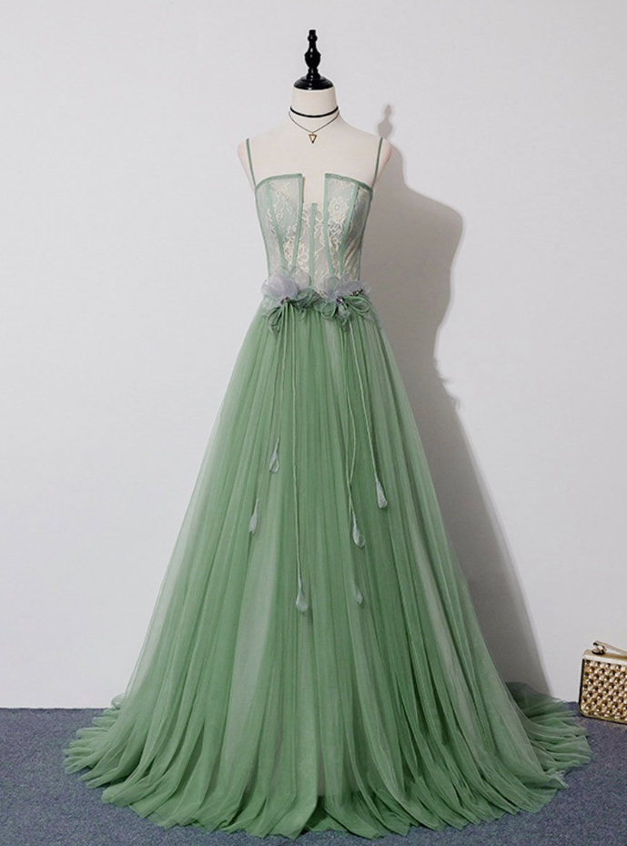 Prom Dresses, Green Tulle Lace Long Prom Dress Green Tulle Evening Dress