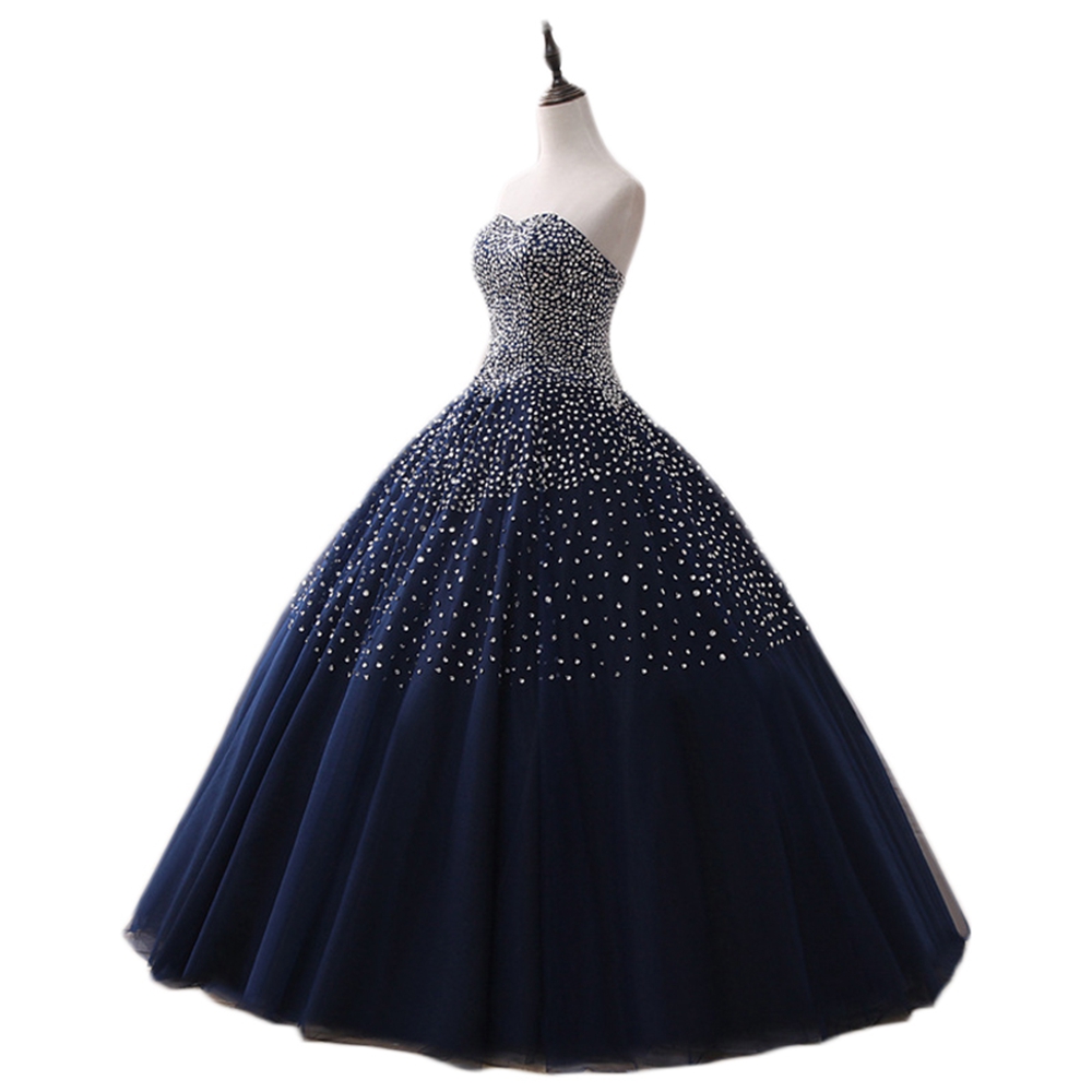 navy blue puffy prom dress Glam Navy Blue Sweet 16 Formal Gown with Lace, Blue Prom Dress Party D –  Cutedressy main image 0