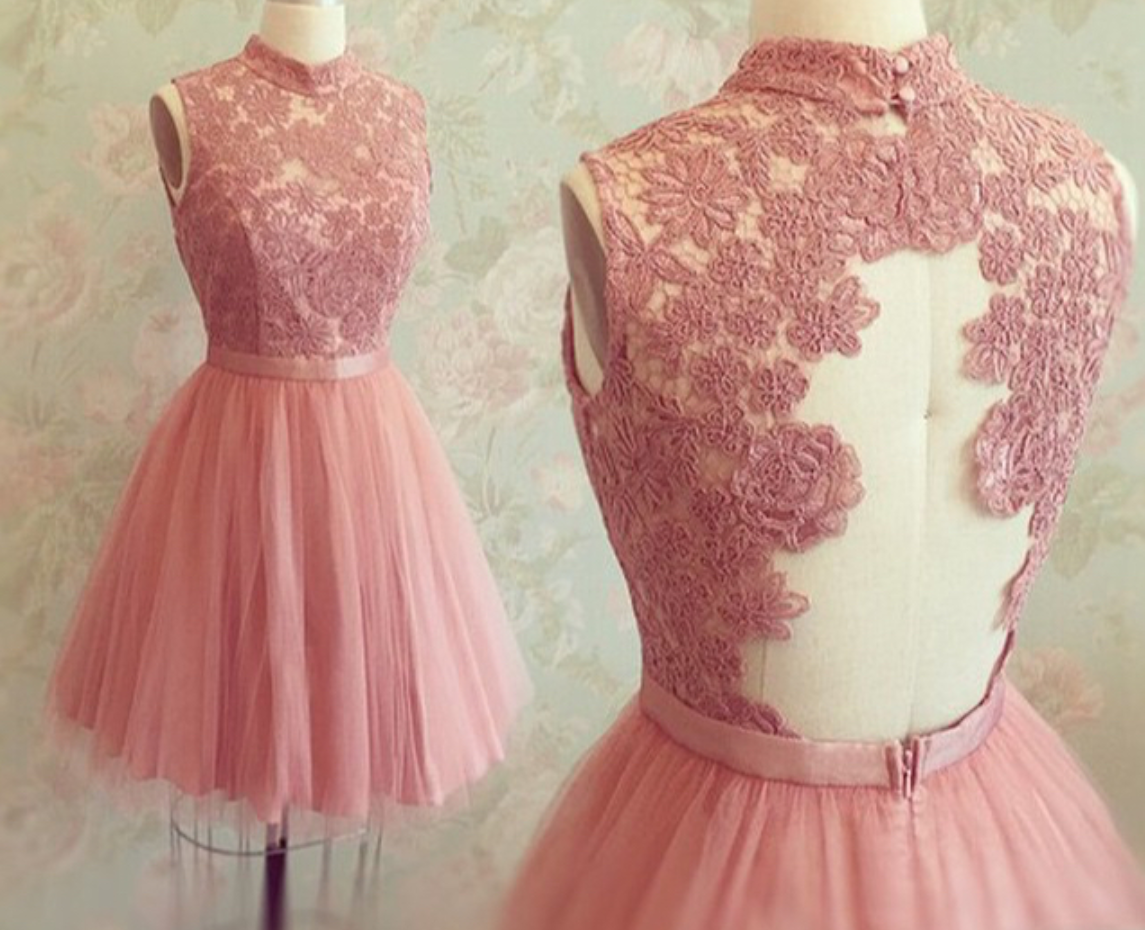 Homecoming Dresses, Short Prom Dresses, Lace Open Back Prom Dresses, Teen Party Dresses