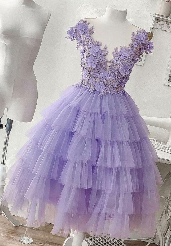 Prom Dresses, Purple Tulle Short Prom Dress, Purple Evening Dress