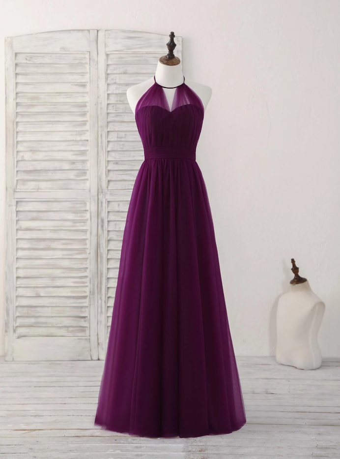 Prom Dresses, Simple Tulle A-line Purple Long Prom Dress, Bridesmaid Dress