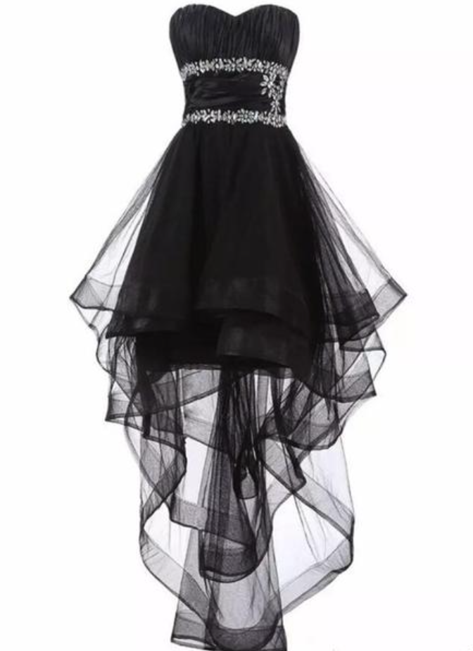 Homecoming Dresses,, Black Tulle Beaded High Low Party Dresses, Black Prom Dress