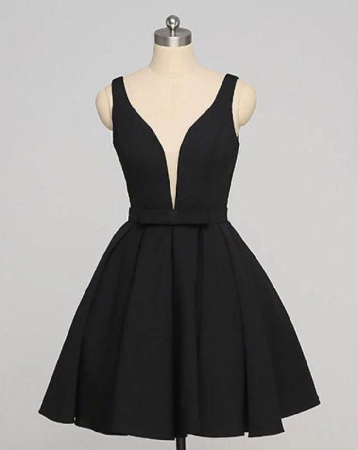 Homecoming Dresses, Simple V Neck Black Short Prom Dress, Black Homecoming Dress
