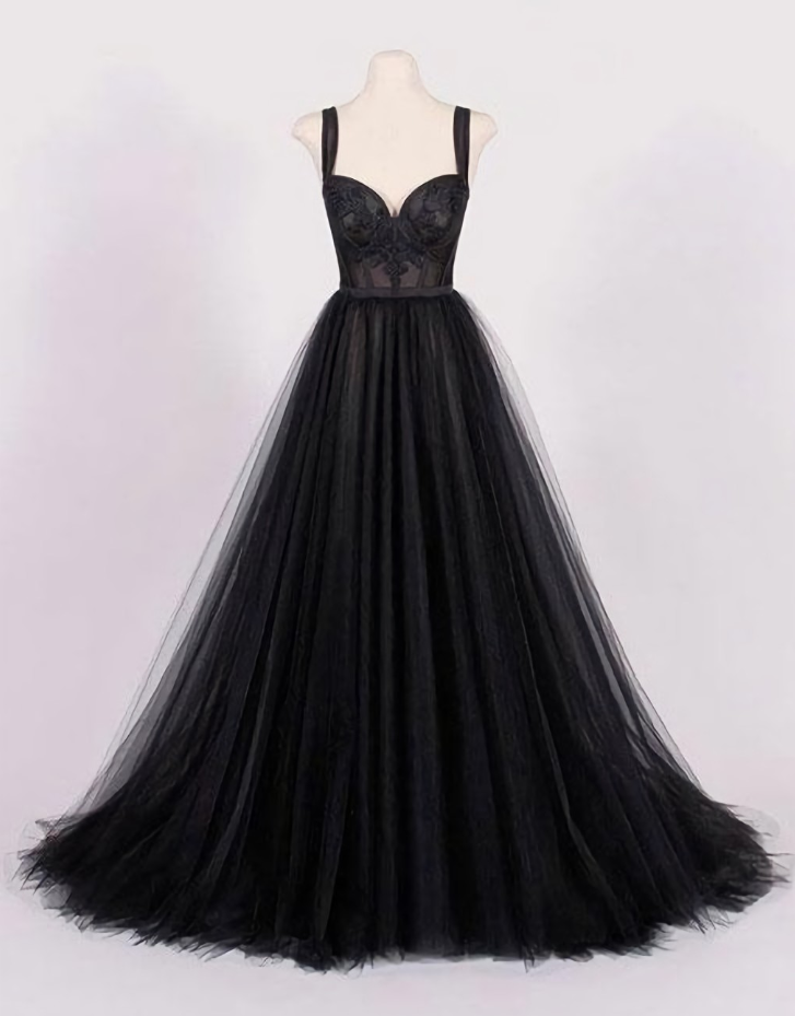 Prom Dresses, Halter Sleeveless Black Tulle Long Prom Dresses,black Evening Gowns