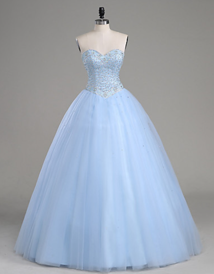 Prom Dresses,ball Gown Prom Dresses, Light Blue Tulle Prom Dresses, Sweetheart Prom Gown, Beading Evening Dresses