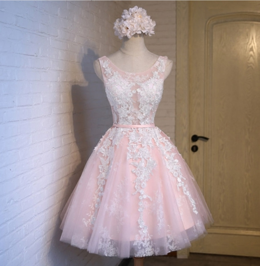 Homecoming Dresses,short Pink Princess Dresses With Cute Applique Graduation Gowns
