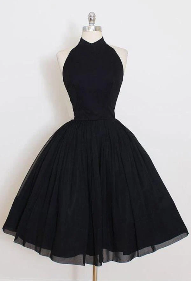 Homecoming Dresses,black Halter Simple Short Homecoming/party Dresses