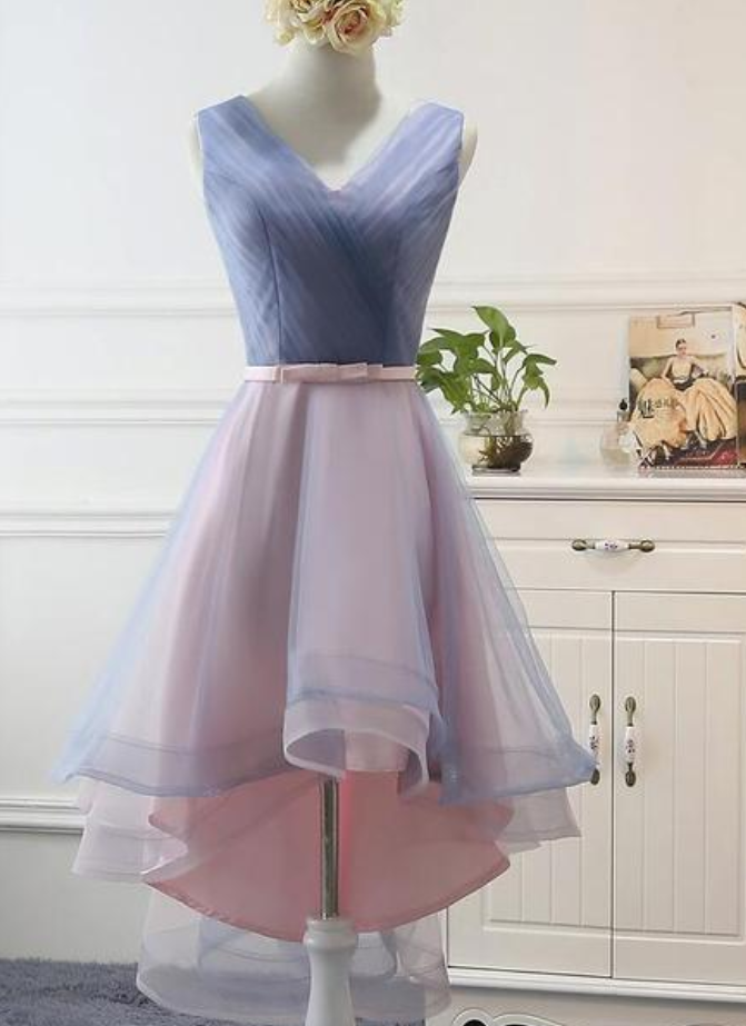 Homecoming Dresses,blue And Pink Stylish High Low Party Dress, Cute Formal Gowns