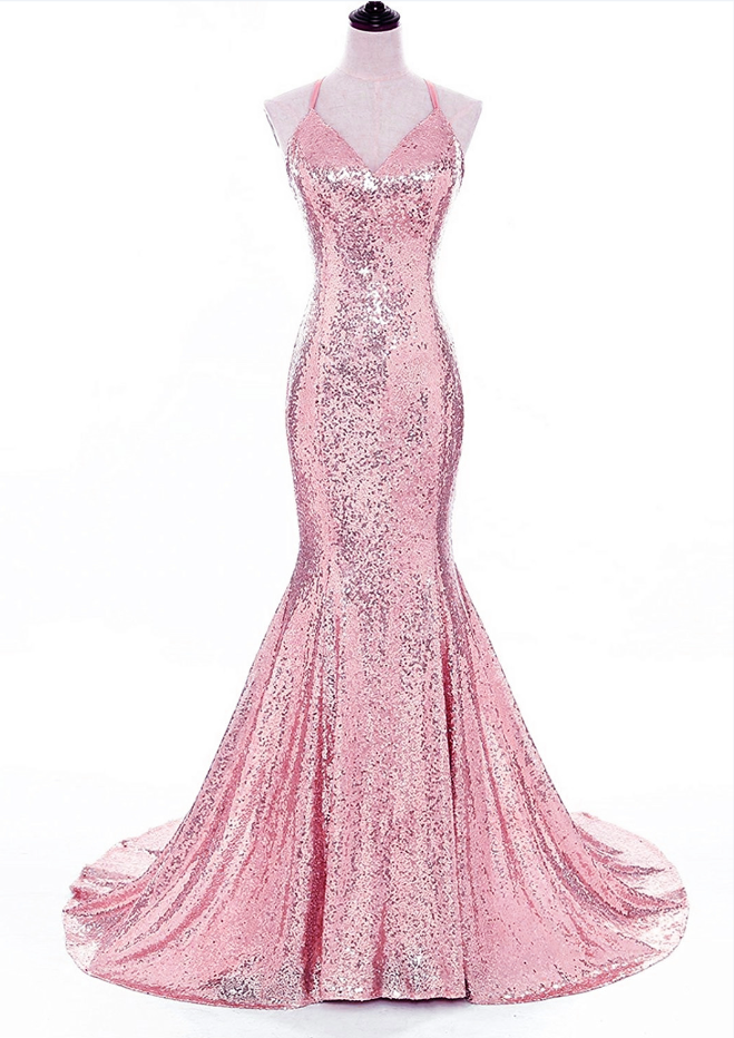 Prom Dresses,mermaid Trailing Pink Sequin Party Dresses