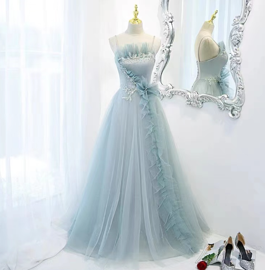 Prom Dresses, Light Blue Party Dress,sweet Prom Dress,spaghetti Strap Evening Dress