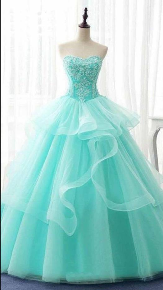 Prom Dresses,green Tulle Sweet Prom Dress Strapless Long Dress A Line Corset Evening Dress