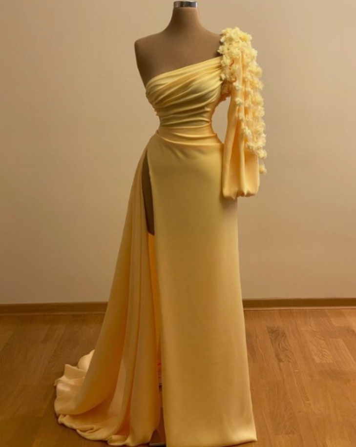 Prom Dresses,elegant Gold Satin Long Ball Gowns, Formal Dresses