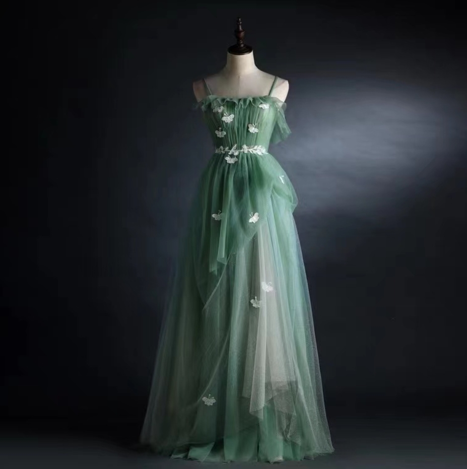 Prom Dresses,fresh Prom Dress Green Bridesmaid Dress, Spaghetti Strap Party Dress